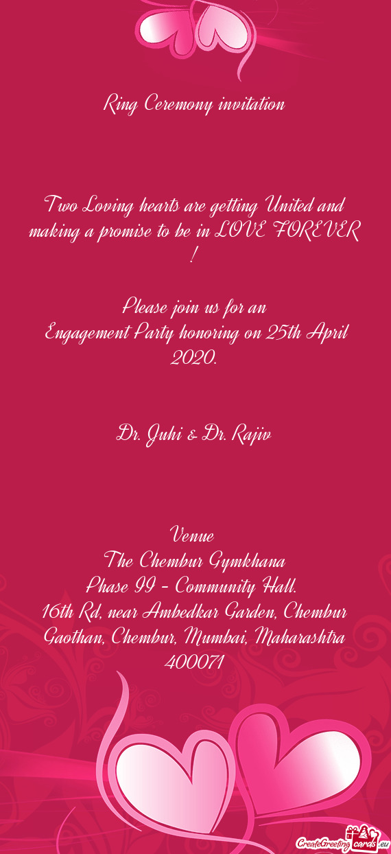 Engagement Party honoring on 25th April 2020