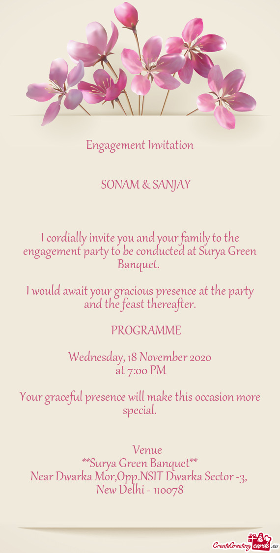Engagement party to be conducted at Surya Green Banquet