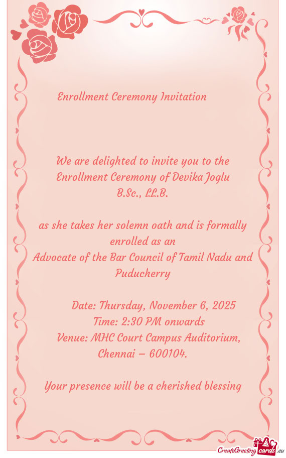 Enrollment Ceremony of Devika Joglu