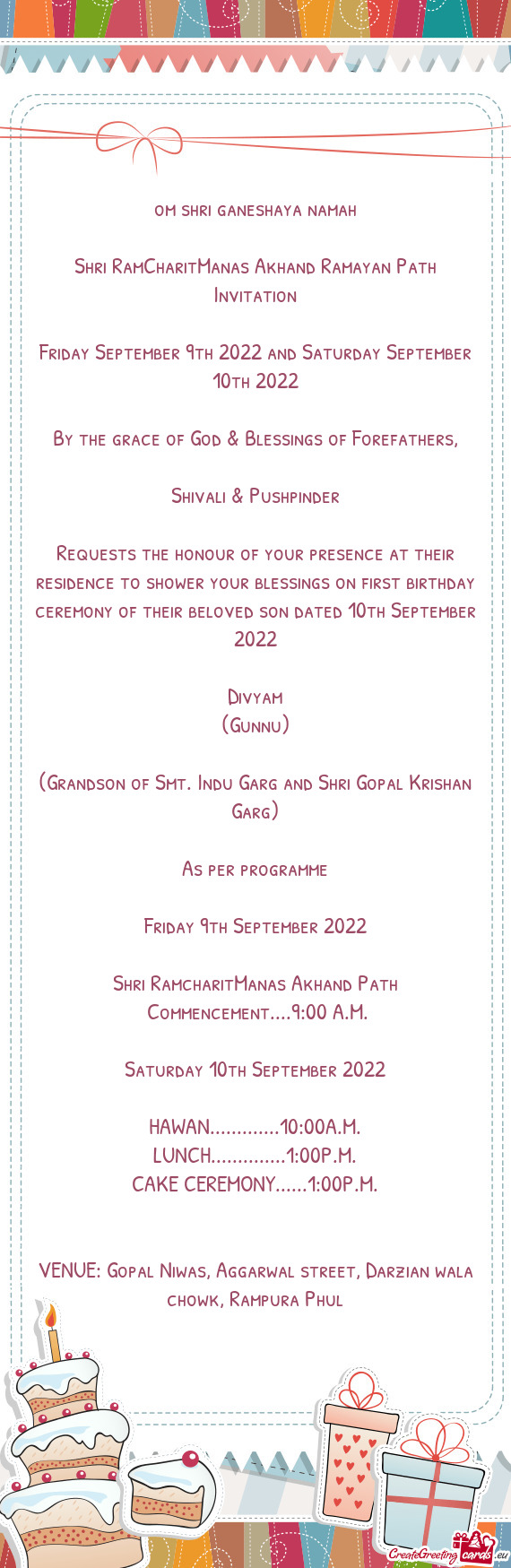 Eremony of their beloved son dated 10th September 2022
