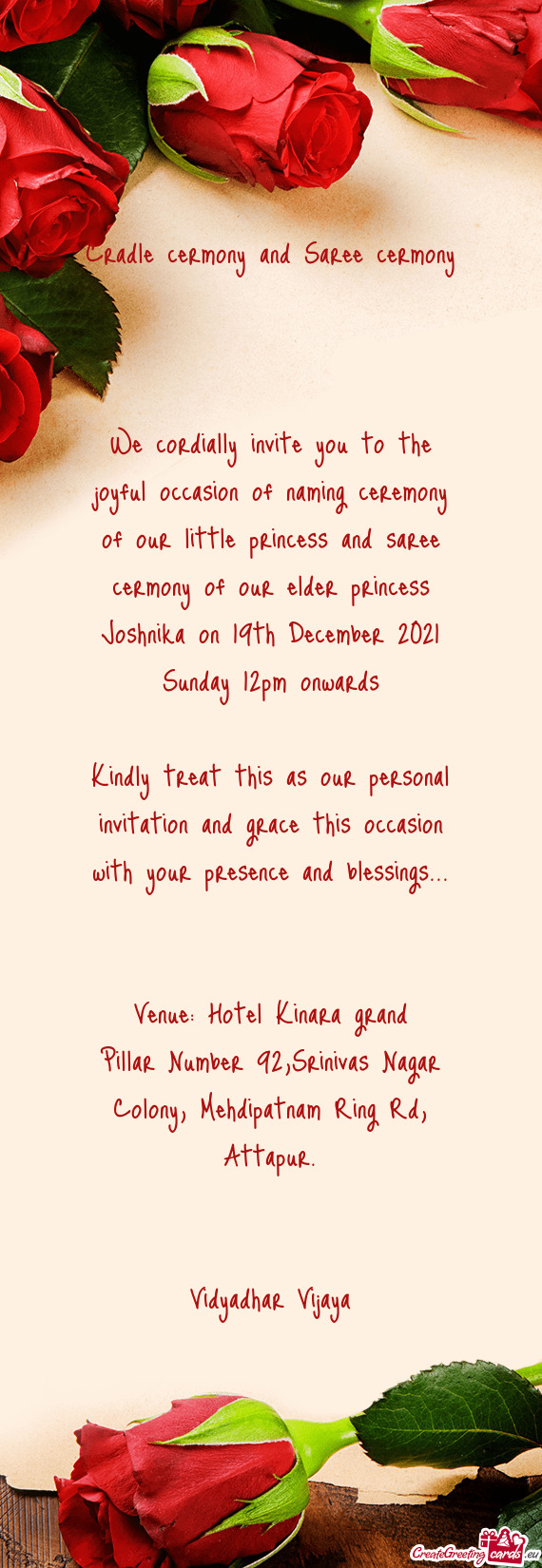 Ermony of our elder princess Joshnika on 19th December 2021 Sunday 12pm onwards