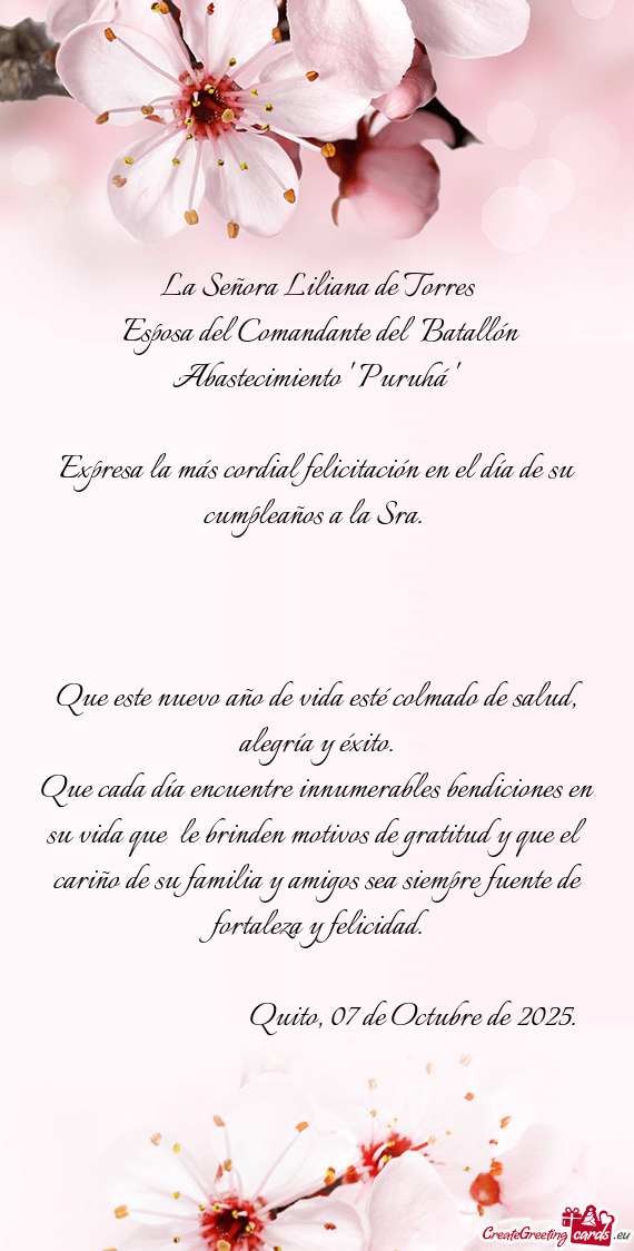 Esposa del Comandante del Batallón Abastecimiento 