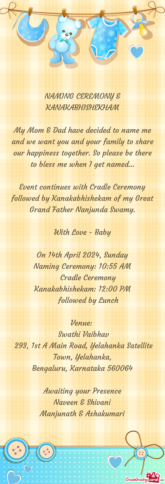 Event continues with Cradle Ceremony followed by Kanakabhishekam of my Great Grand Father Nanjunda S