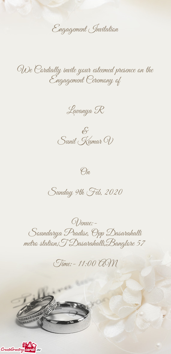 F
 
 
 Lavanya R
 
 &
 Sunil Kumar V
 
 
 On
 
 Sunday 9th Feb