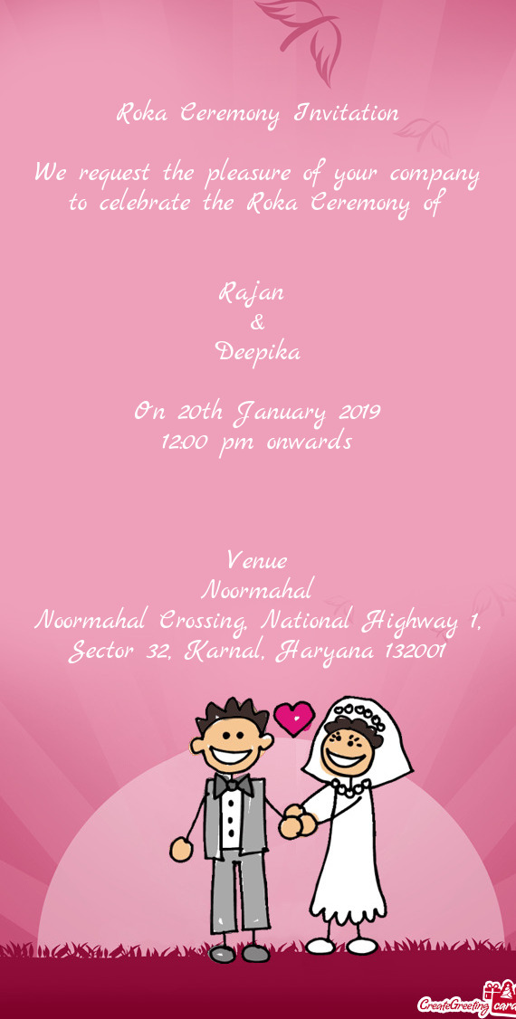 F
 
 
 Rajan 
 &
 Deepika
 
 On 20th January 2019
 12
