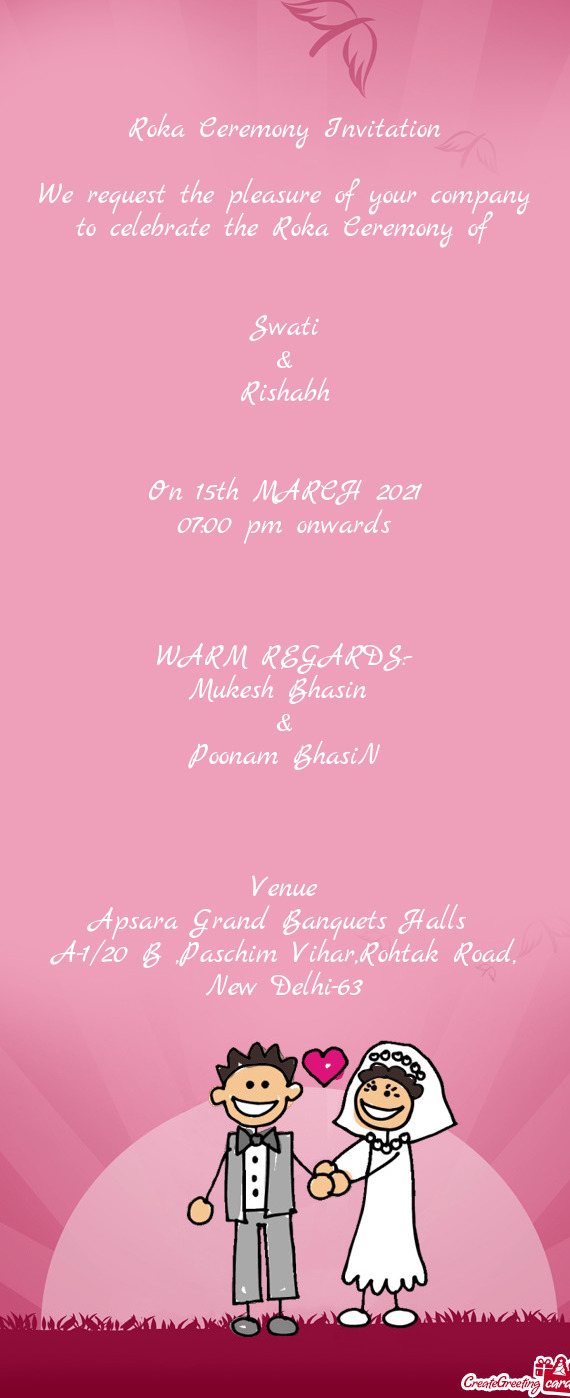 F
 
 
 Swati
 &
 Rishabh
 
 
 On 15th MARCH 2021
 07