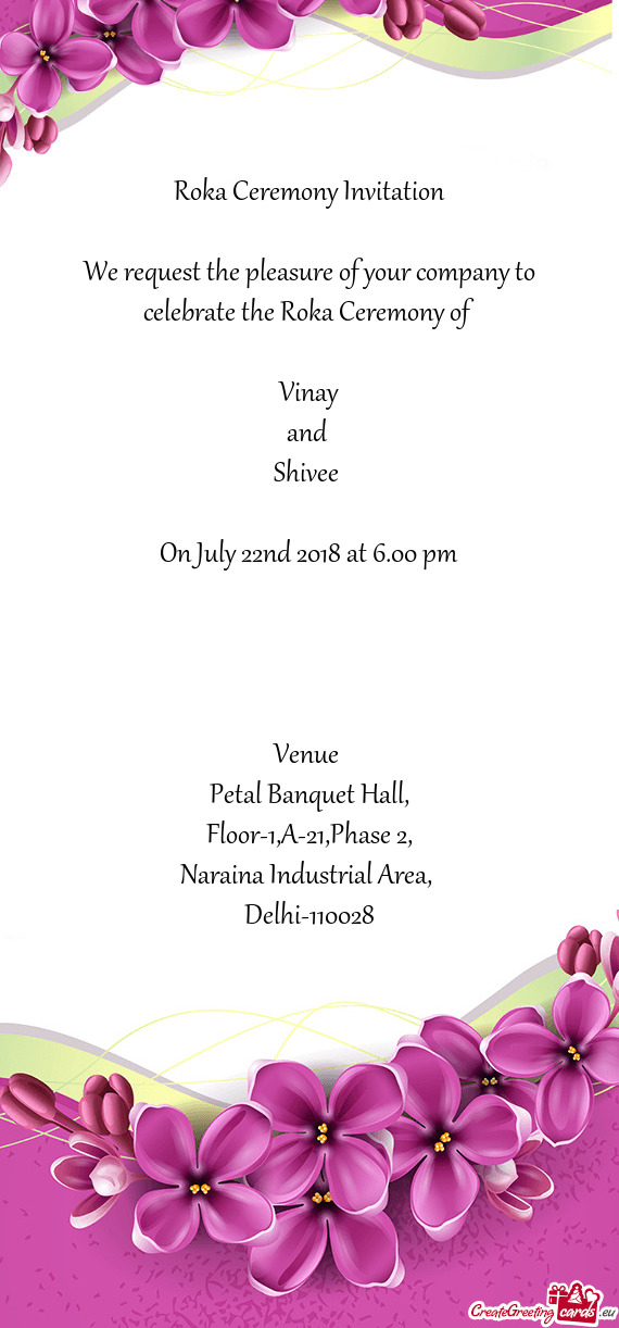 F 
 
 Vinay
 and 
 Shivee 
 
 On July 22nd 2018 at 6