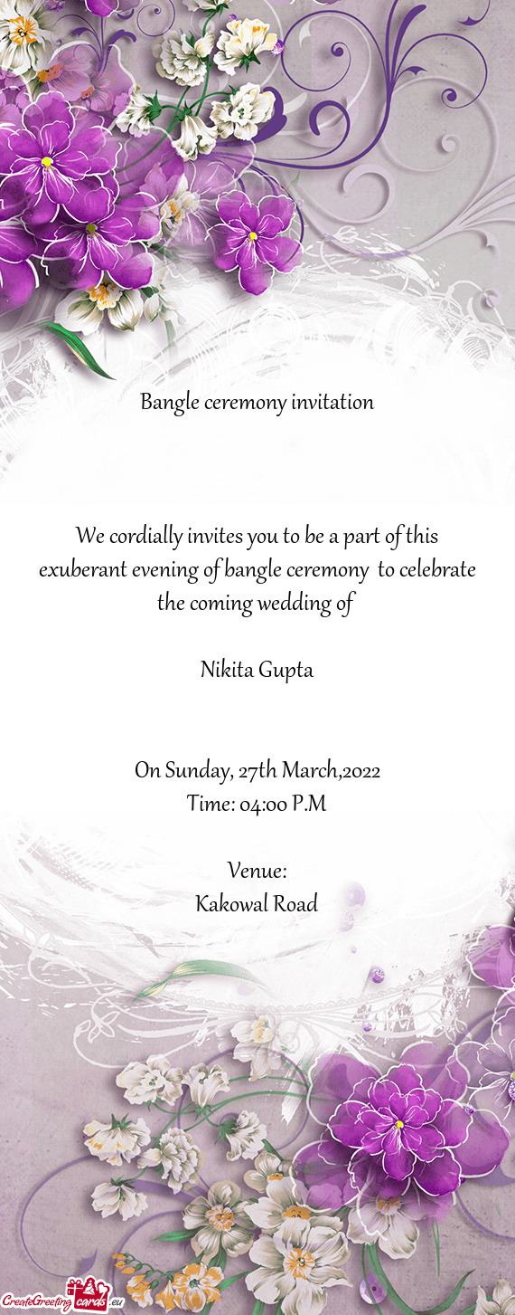 F bangle ceremony to celebrate the coming wedding of
 
 Nikita Gupta
 
 
 On Sunday