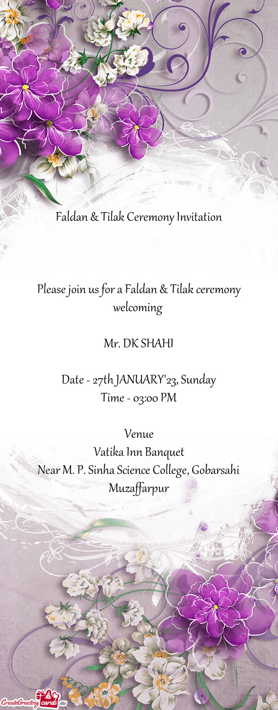 Faldan & Tilak Ceremony Invitation