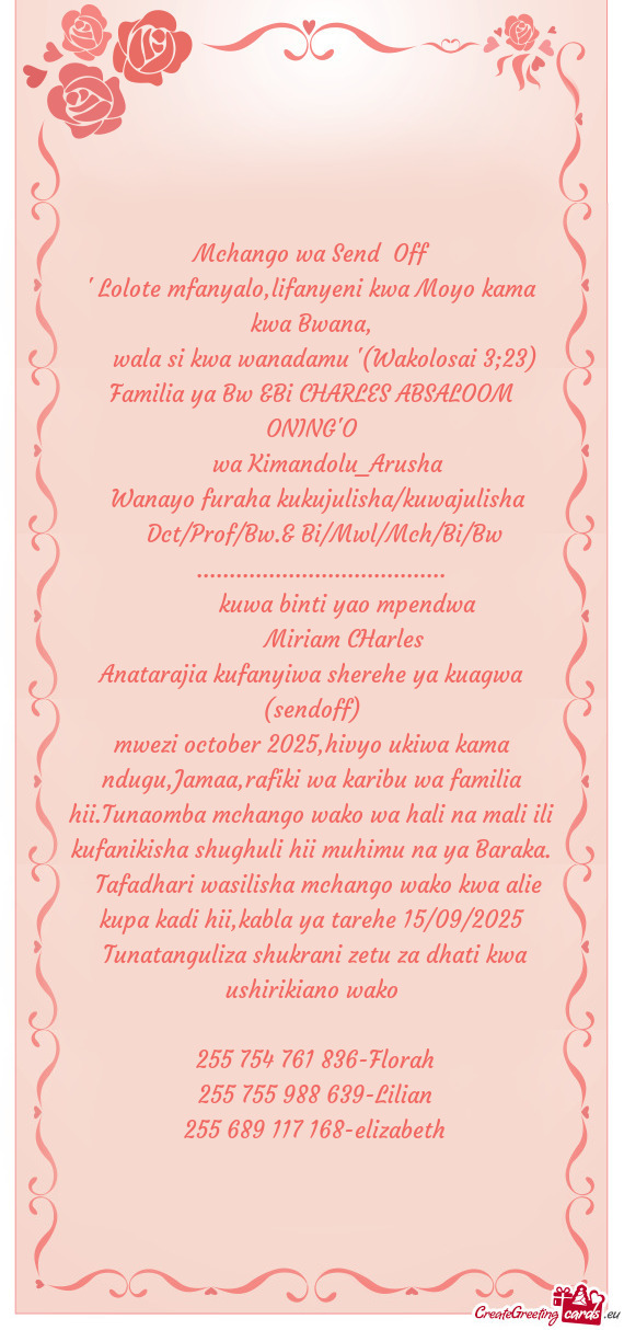 Familia ya Bw &Bi CHARLES ABSALOOM ONING