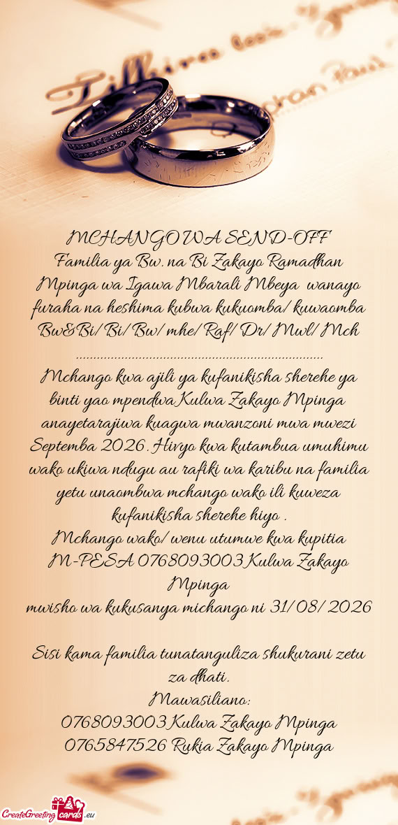 Familia ya Bw. na Bi Zakayo Ramadhan Mpinga wa Igawa Mbarali Mbeya wanayo furaha na heshima kubwa k