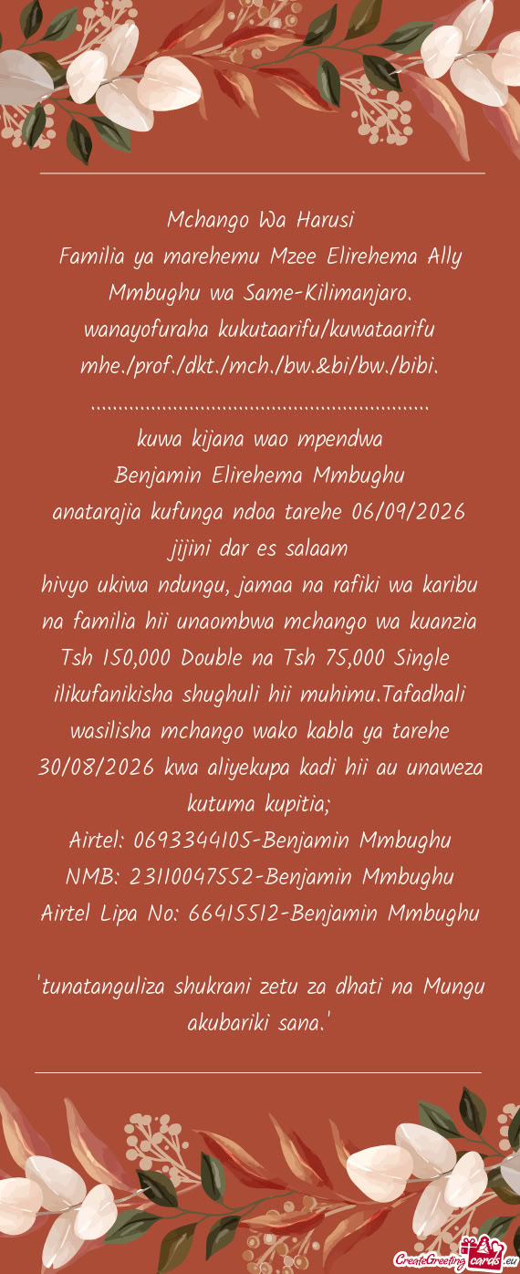 Familia ya marehemu Mzee Elirehema Ally Mmbughu wa Same-Kilimanjaro