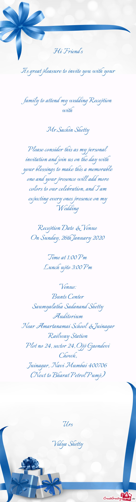Family to attend my wedding Reception with