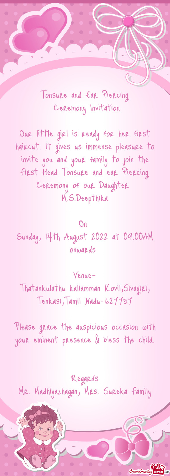Family to join the First Head Tonsure and ear Piercing Ceremony of our Daughter