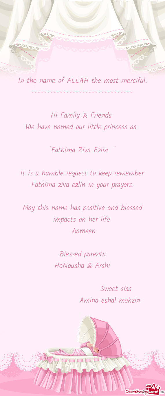Fathima ziva ezlin in your prayers