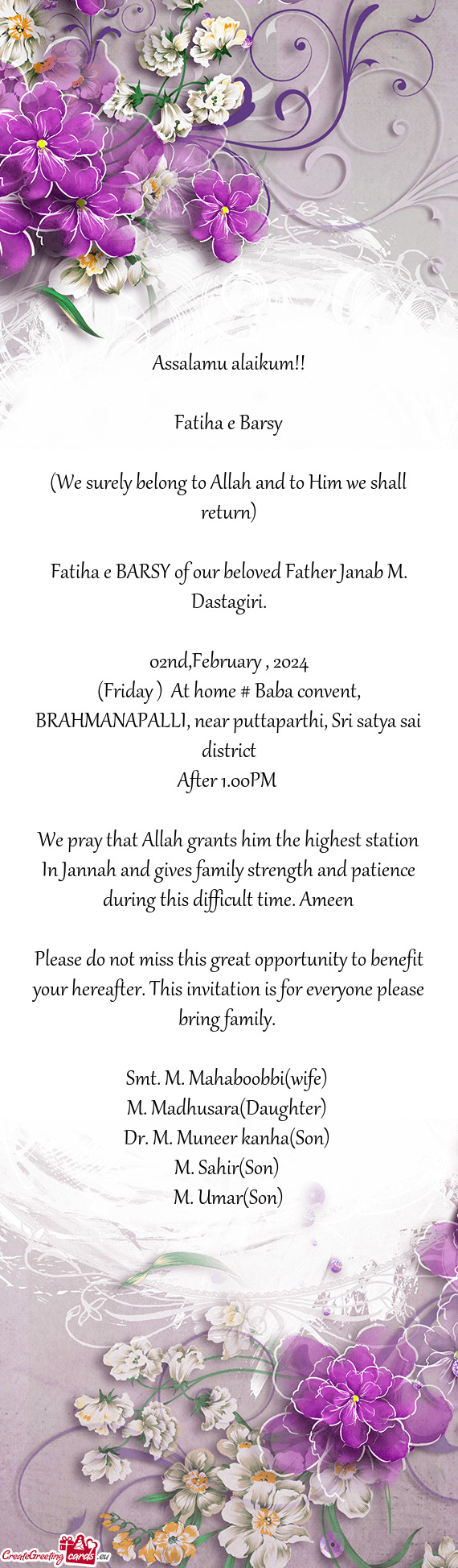 Fatiha e BARSY of our beloved Father Janab M. Dastagiri