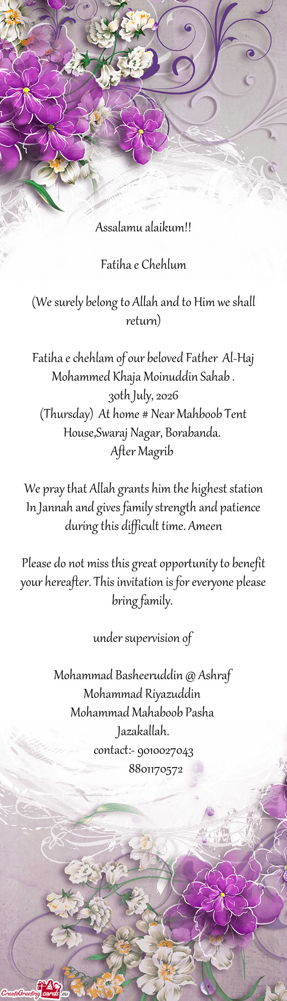 Fatiha e chehlam of our beloved Father Al-Haj Mohammed Khaja Moinuddin Sahab
