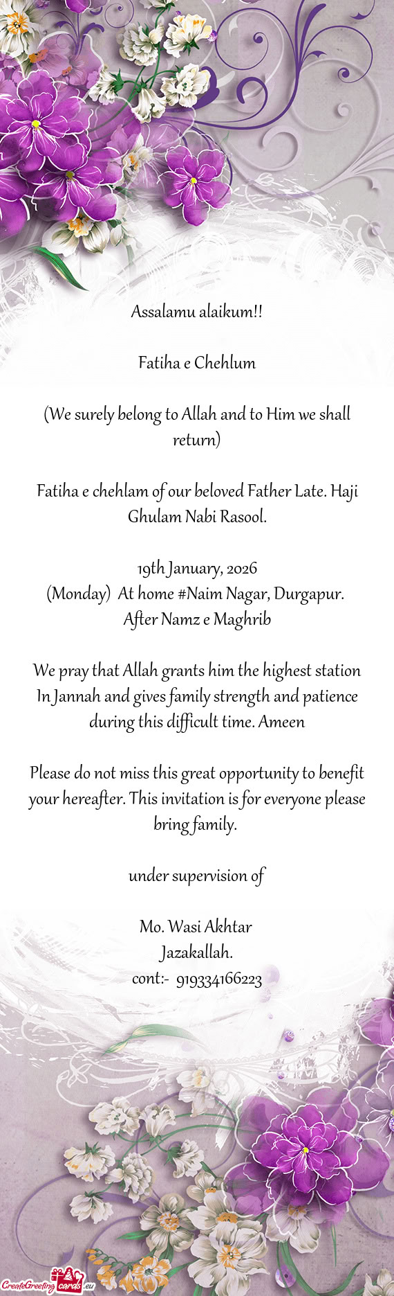 Fatiha e chehlam of our beloved Father Late. Haji Ghulam Nabi Rasool