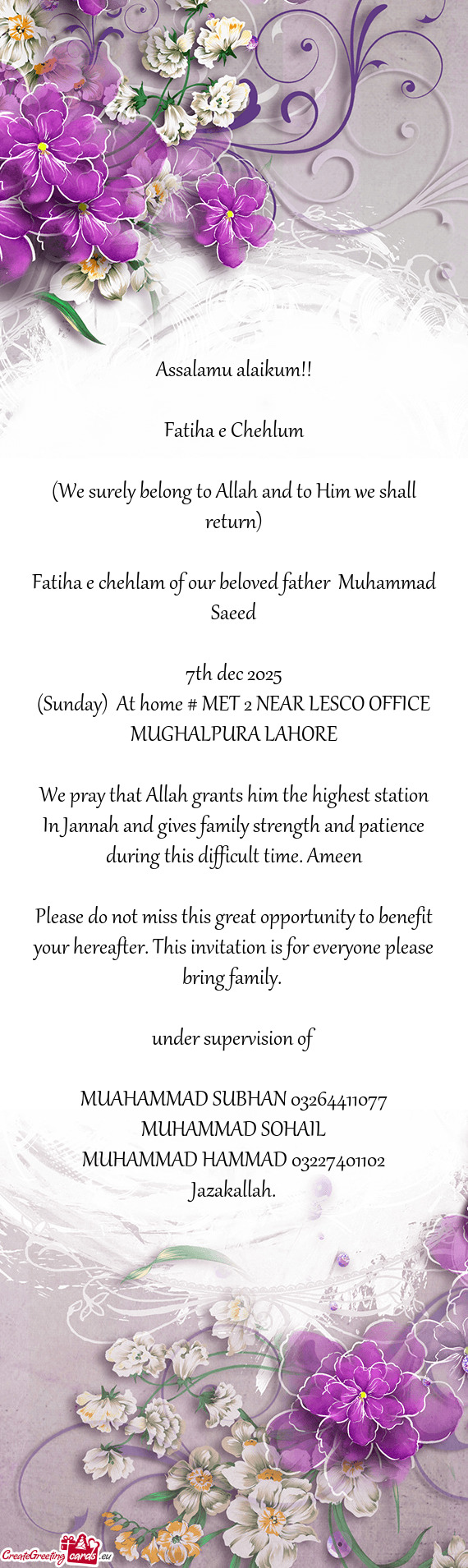 Fatiha e chehlam of our beloved father Muhammad Saeed