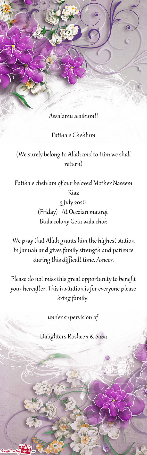 Fatiha e chehlam of our beloved Mother Naseem Riaz