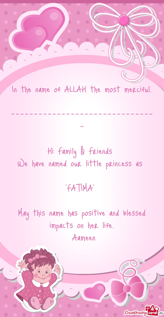 "FATIMA”  May this name has positive and blessed impacts on her life