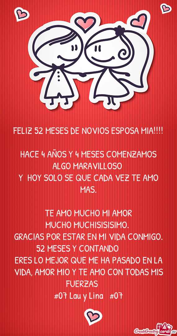 FELIZ 52 MESES DE NOVIOS ESPOSA MIA