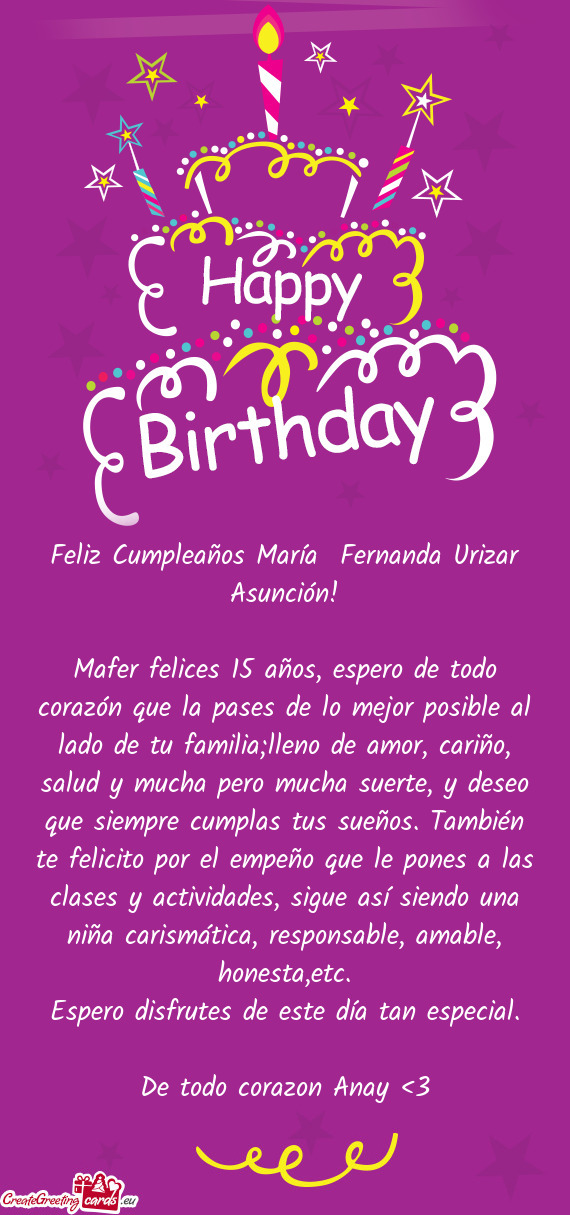 Feliz Cumpleaños María Fernanda Urizar Asunción