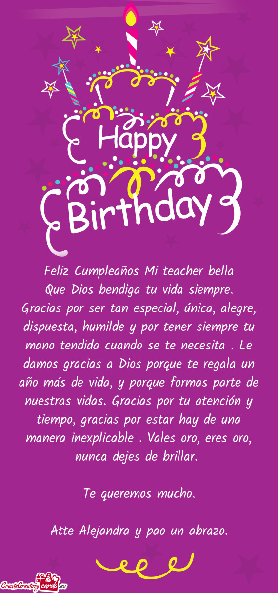 Feliz Cumpleaños Mi teacher bella