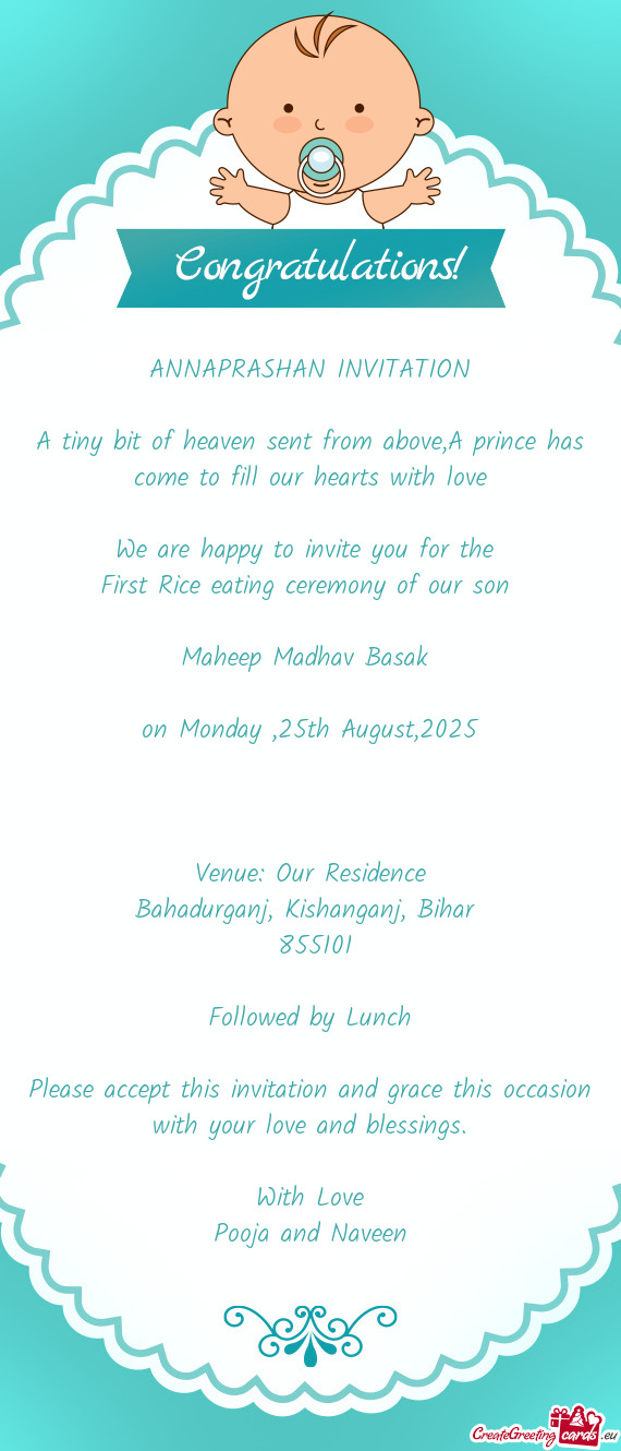 First Rice eating ceremony of our son