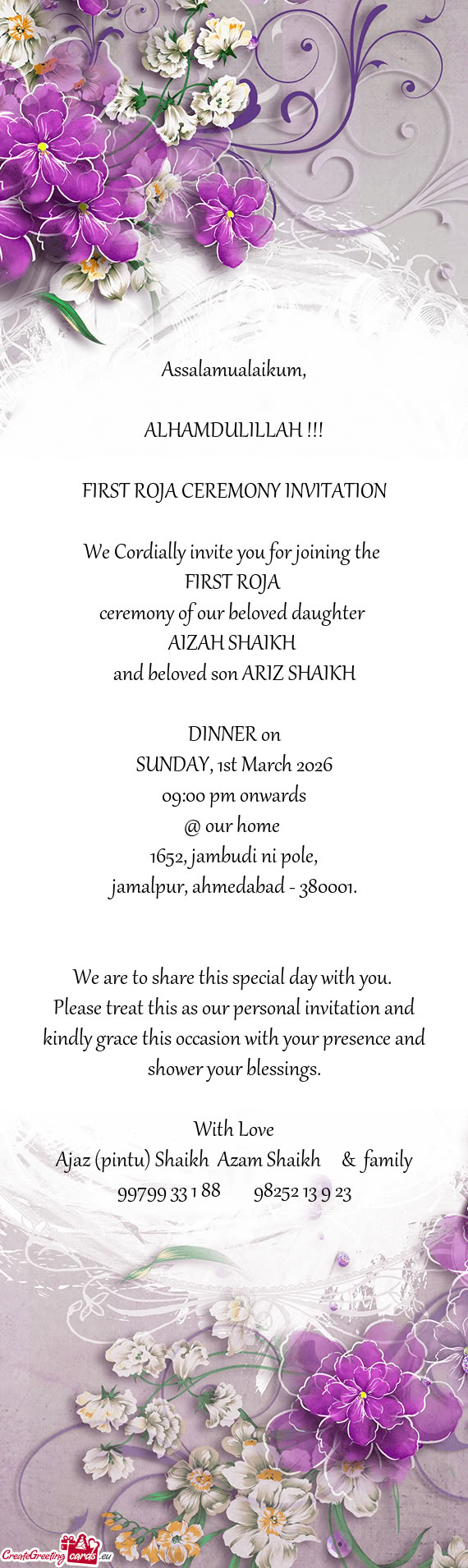 FIRST ROJA CEREMONY INVITATION