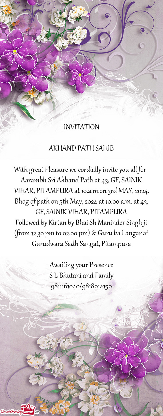 Followed by Kirtan by Bhai Sh Maninder Singh ji (from 12.30 pm to 02.00 pm) & Guru ka Langar at Guru