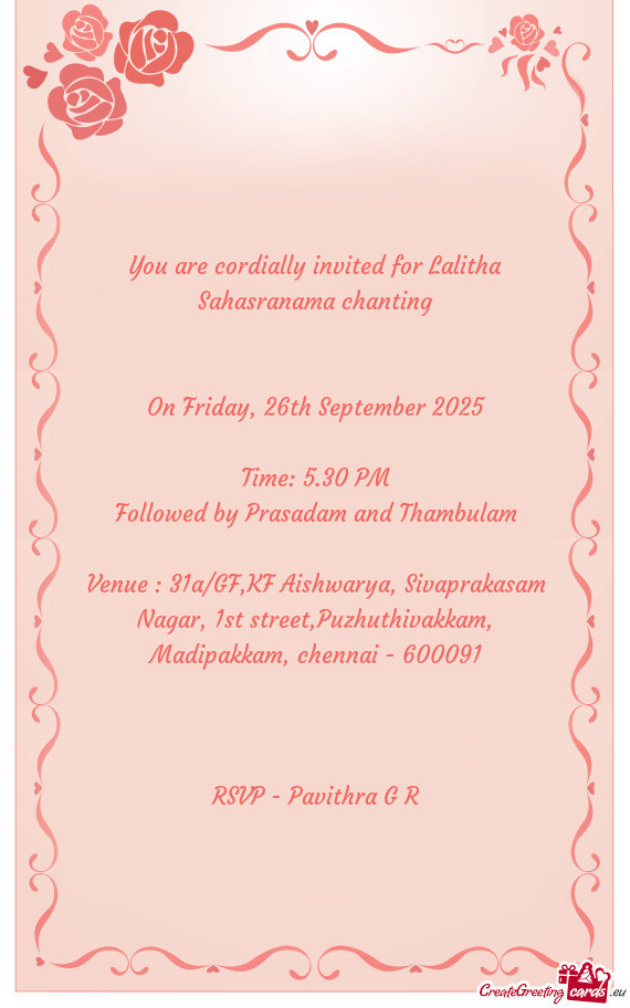 Followed by Prasadam and Thambulam