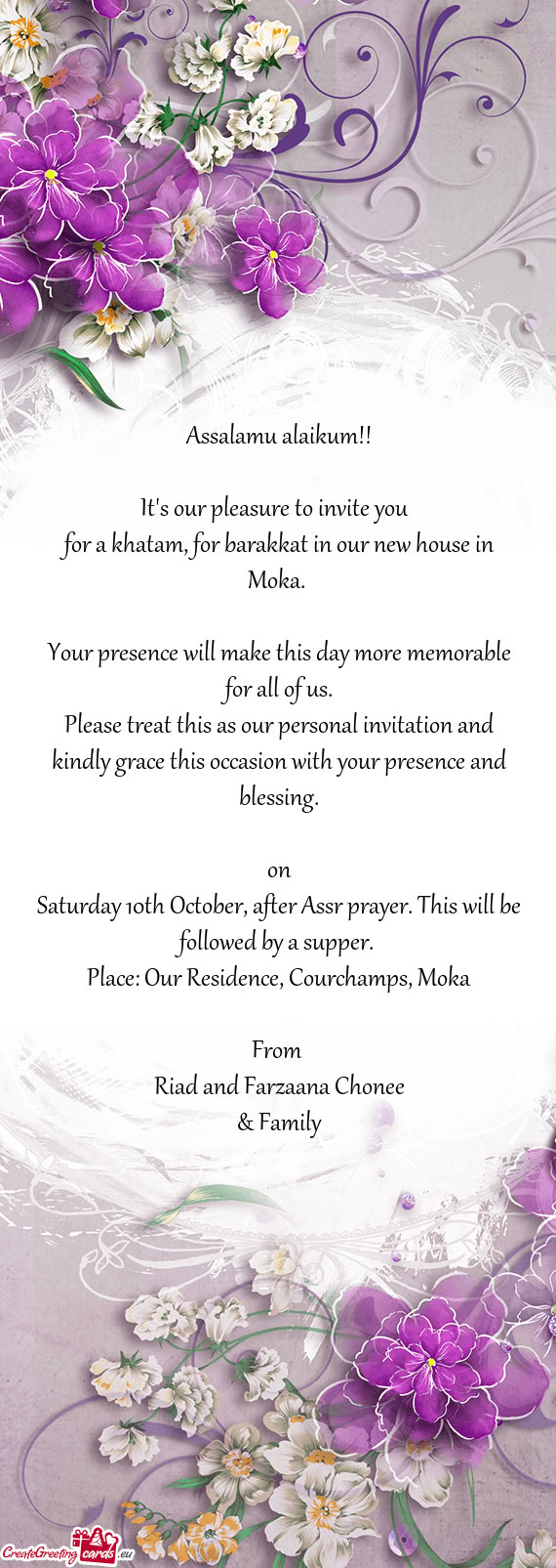For a khatam, for barakkat in our new house in Moka