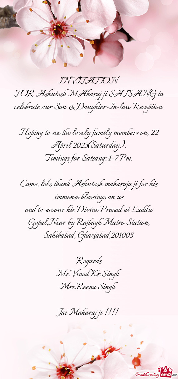 FOR Ashutosh MAharaj ji SATSANG to celebrate our Son & Doughter-In-law Reception