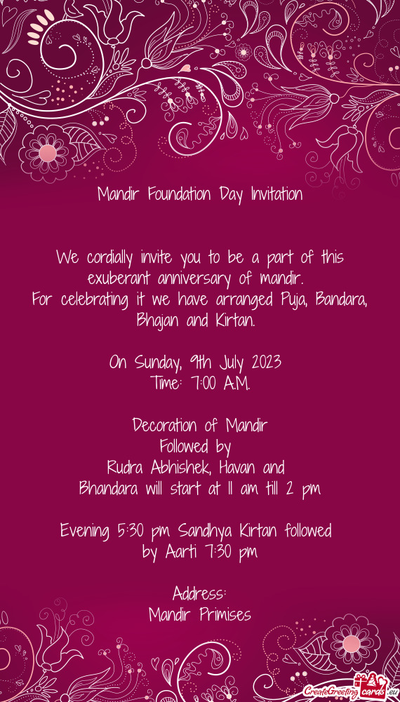 For celebrating it we have arranged Puja, Bandara, Bhajan and Kirtan