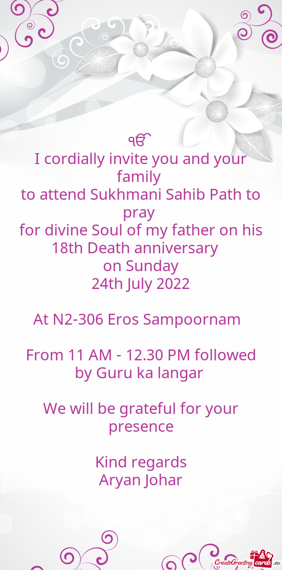 For divine Soul of my father on his 18th Death anniversary