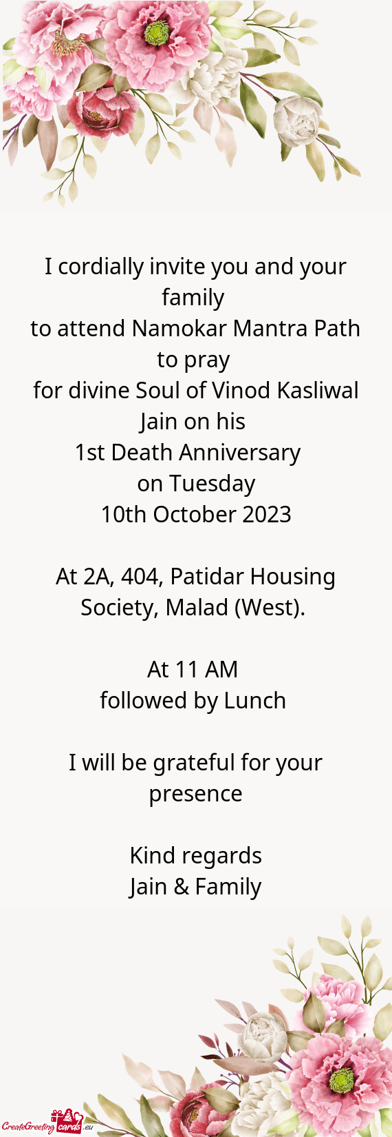 For divine Soul of Vinod Kasliwal Jain on his