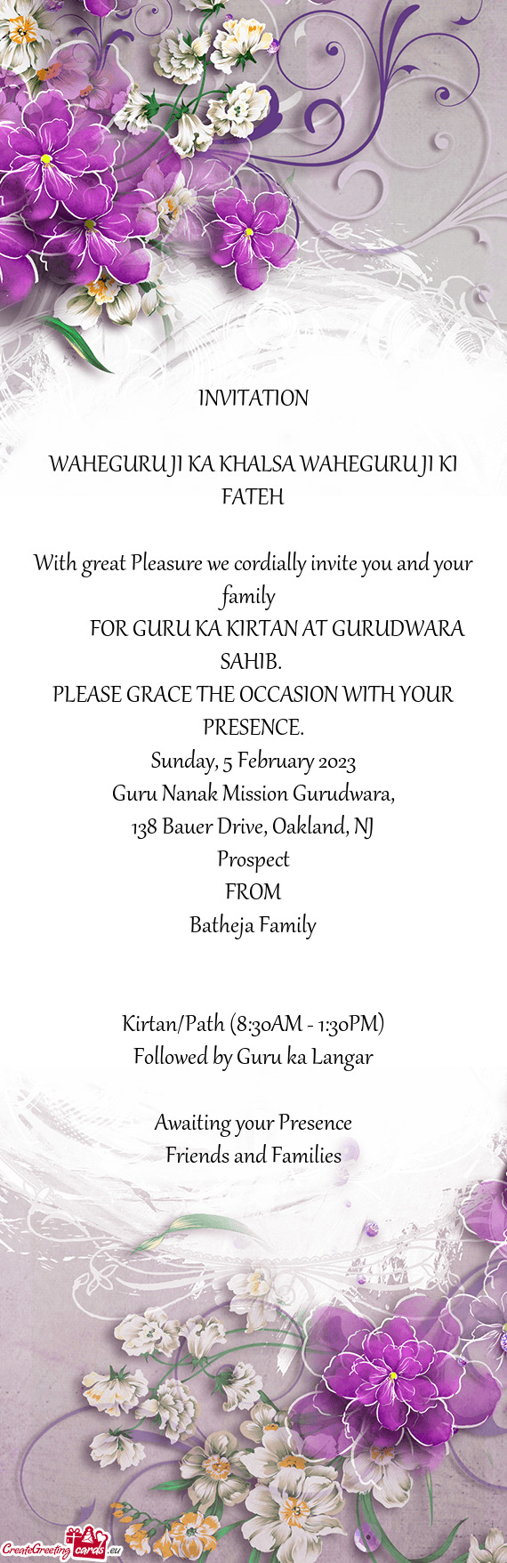 FOR GURU KA KIRTAN AT GURUDWARA SAHIB