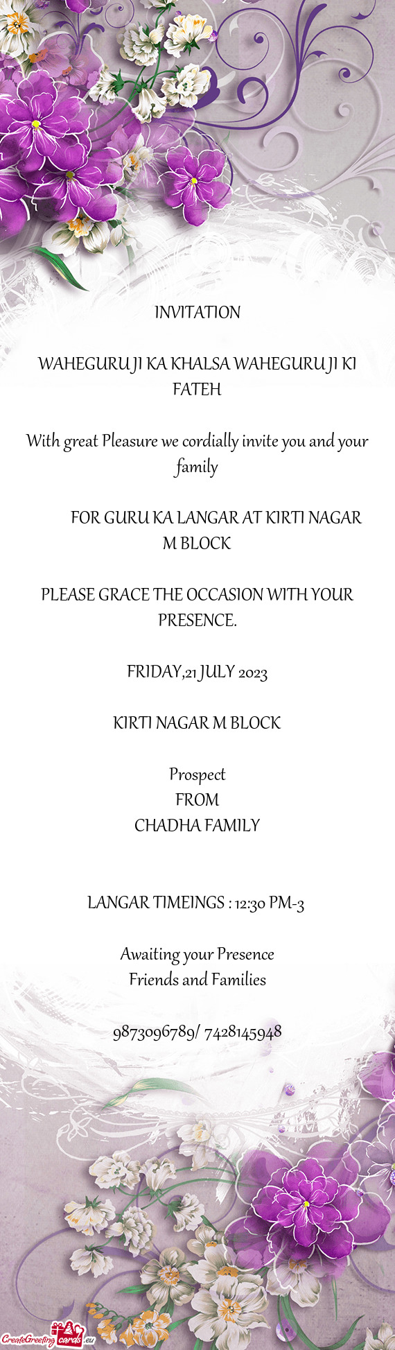 FOR GURU KA LANGAR AT KIRTI NAGAR M BLOCK