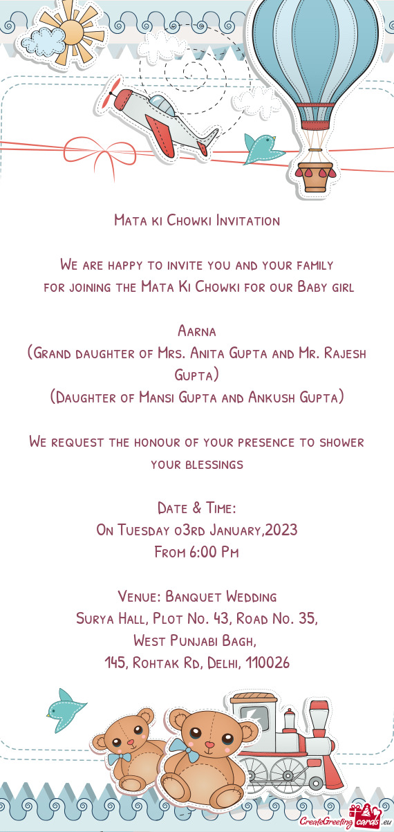 For joining the Mata Ki Chowki for our Baby girl