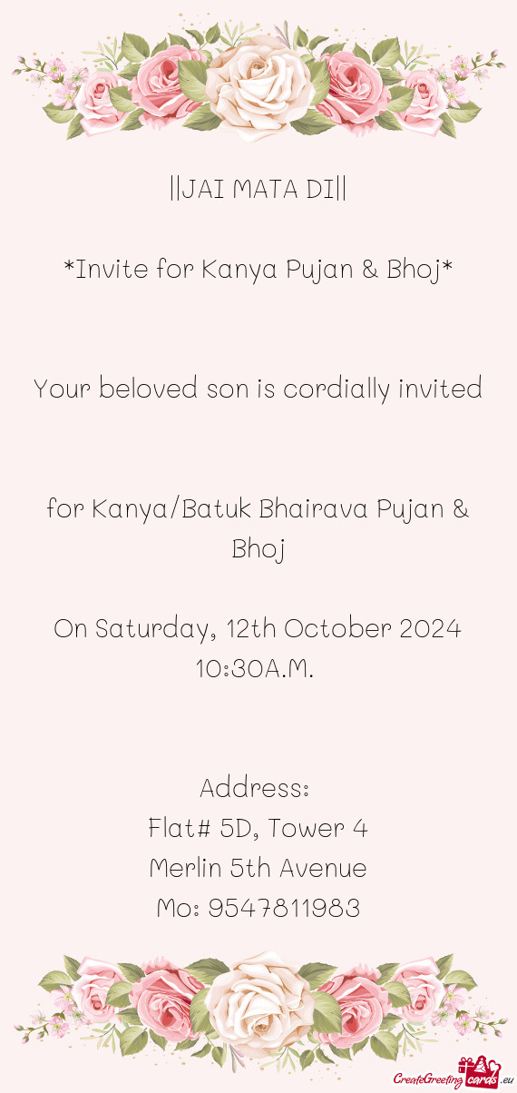 For Kanya/Batuk Bhairava Pujan & Bhoj