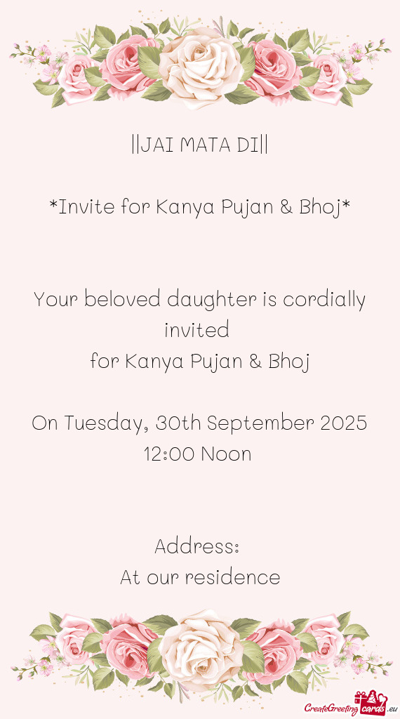 For Kanya Pujan & Bhoj On Tuesday