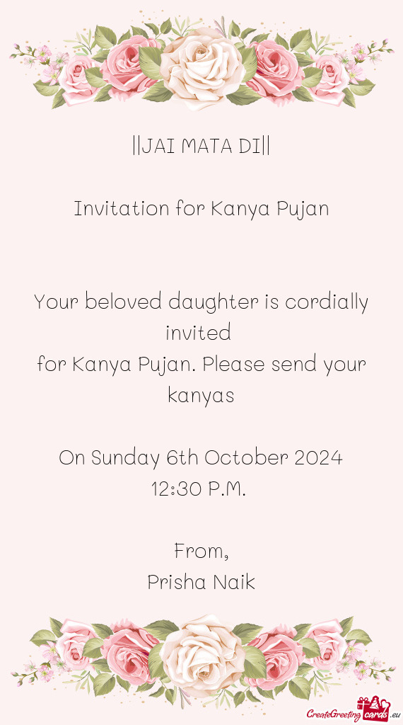 For Kanya Pujan. Please send your kanyas