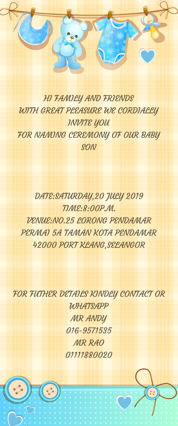 FOR NAMING CEREMONY OF OUR BABY SON