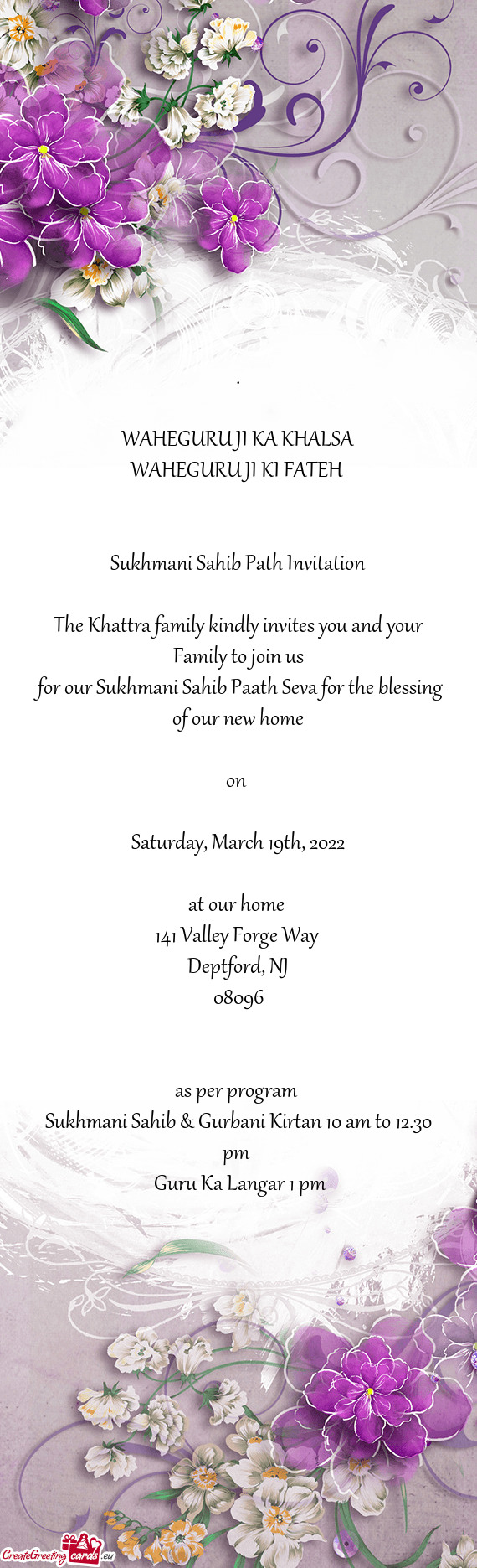 For our Sukhmani Sahib Paath Seva for the blessing of our new home