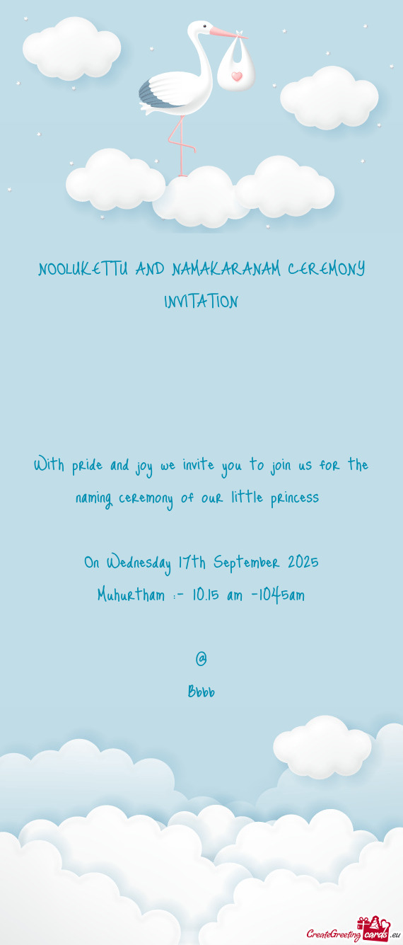 For the naming ceremony of our little princess  On Wednesday 17th September 2025 Muhurtham