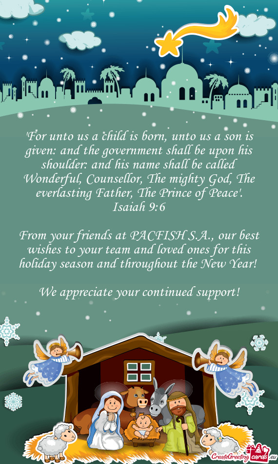 'For unto us a child is born, unto us a son is given: and the government shall be upon his shoulder: