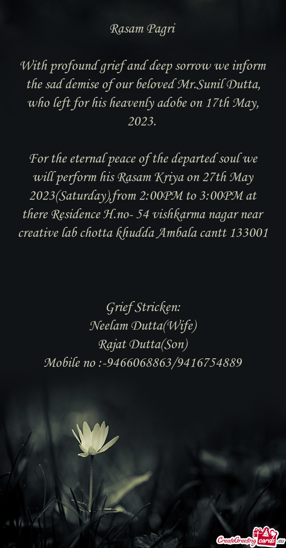 ),from 2:00PM to 3:00PM at there Residence H.no- 54 vishkarma nagar near creative lab chotta khudda