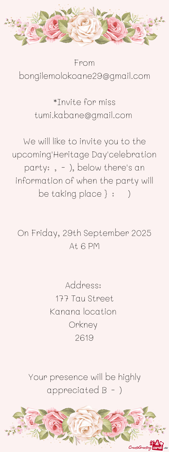 From bongilemolokoane29@gmail.com