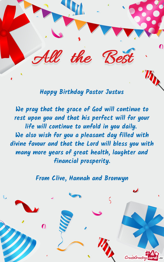 From Clive, Hannah and Bronwyn